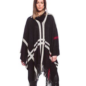 New  Black Plaid Turtleneck Poncho